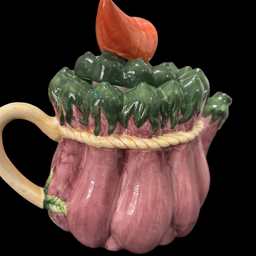 Handcrafted Ceramic Art Mug with Green and Pink Design